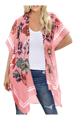 Chaqueta Tipo Kimono De Chifón Con Estampado Floral Para Muj