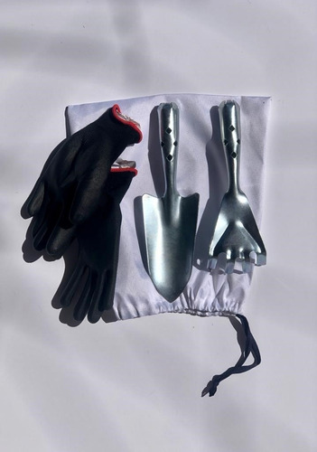 Imagen 3 de 4 de Set Herramientas De Jardineria Guantes Pala Rastrillo Acero