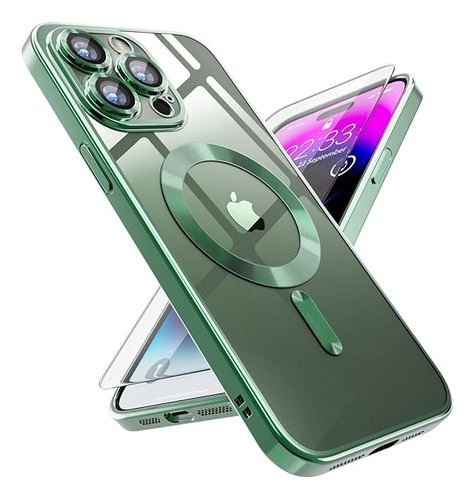 Funda Para iPhone 14 Pro Max+vidrio Protector Verde