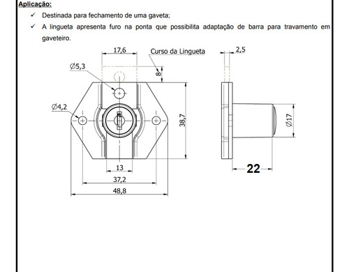 Kit 10 Fechadura Gaveta Porta Móveis Armário Gaveteiro 22mm Cor Cromado
