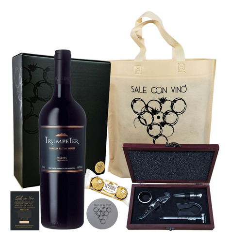 Vino Trumpeter Malbec + Set Kit De Madera + Ferrero Rocher