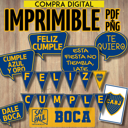 Kit Imprimible Props Cartelitos | Cumpleaños | Boca Juniors