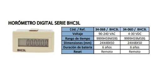 Horómetro Digital Serie Bhc3l 24x48x50 4-30 Vdc