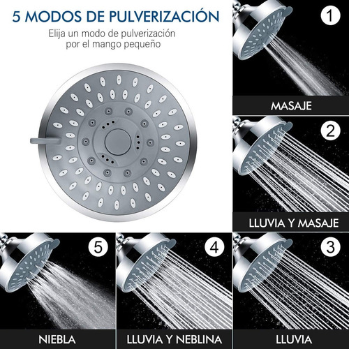 Imagen 4 de 8 de Ducha Regulable De Alta Presión De Acero Inoxidable
