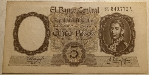 Billete Antiguo De 5 Pesos Moneda Nacional 