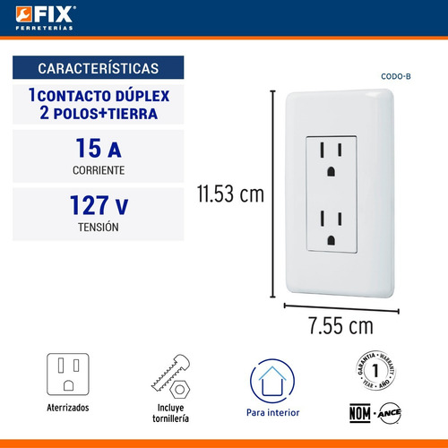 Imagen 2 de 4 de Placa Con Contacto Duplex + Tierra Volteck Basic 25076
