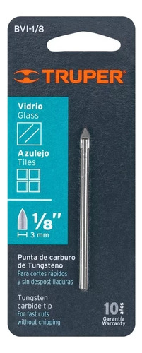 Broca Para Vidrio Y Azulejo De 1/8 3mm X 51mm Truper Bvi-1/8