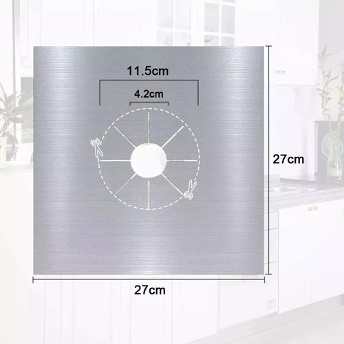 Placa Antiadherente Ignífuga Para Hornalla Pack X4 Color Plateado