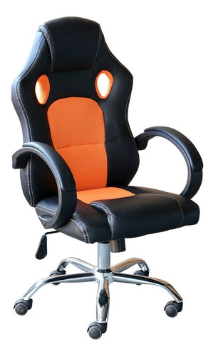 Silla Gamer Tapizada Y Base De Metal - Naranja