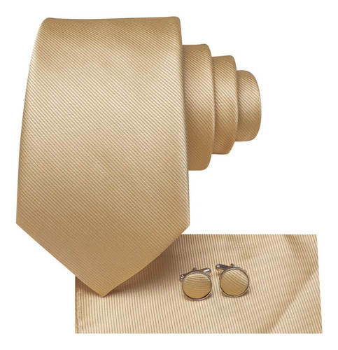 B3713 Seda | Corbata Pañuelo Gemelos | Dorado Champagne