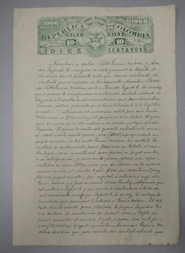 Documento Antiguo Papel Sellado De 1908. Excelente Estado 