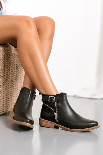 Botas Mujer Botinetas Taco Bajo Foliado Eco Cuero Moda Aspen