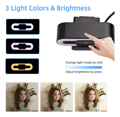 Webcam Hd 1080p Com Luz De Anel, Microfone, Usb Para Pc/lapt