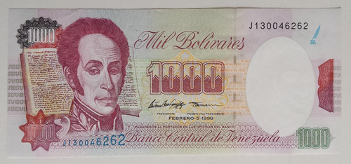 Billete Venezuela 1000 Bolívares Febrero 5 1998 J9 Unc