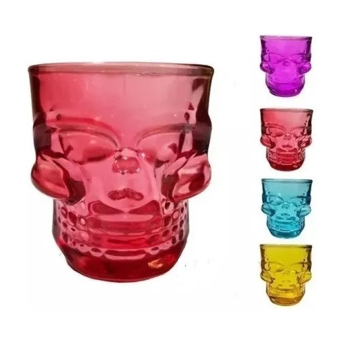 Copa Calavera Colores Vidrio Fiesta Skull Exclusiva Shot X4