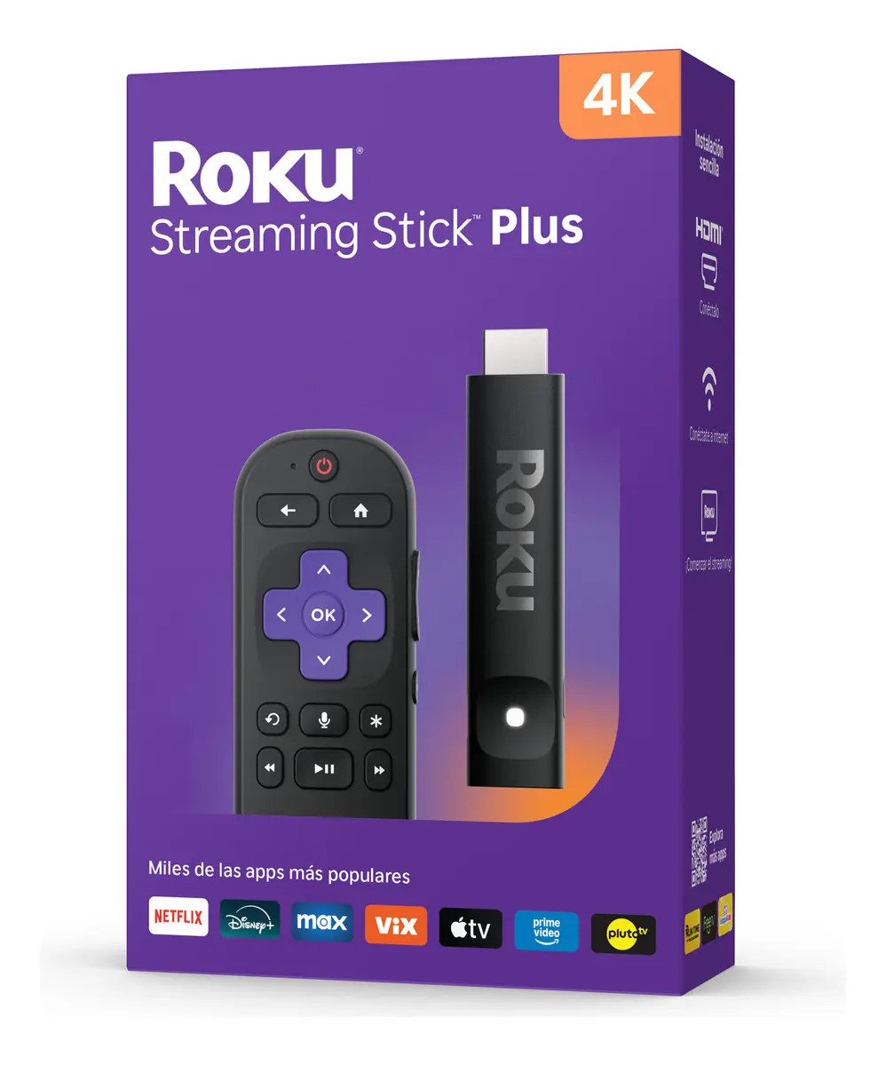 Roku Stick Plus I Tv Streamer I Tv Box I Convertidor de TV a Smart TV I Tv Pro canales gratuitos y contenido exclusivo I Tv Stick I compatible con Apple AirPlay, HomeKit, Google, C