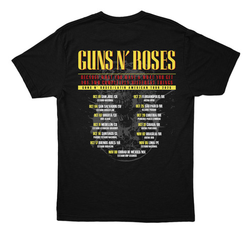 Camiseta Guns N' Roses Tour 2025 (com Datas) Plus Size