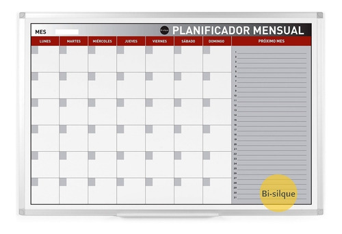 Pizarra Magnética Planificador Mensual 90x60 Bi-silque