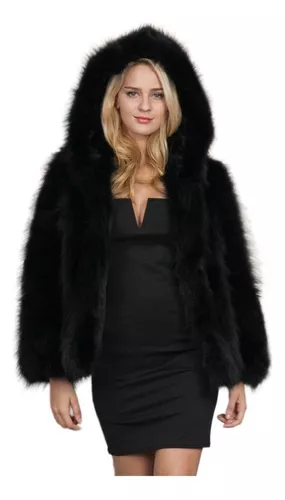 Abrigo de invierno para mujer de largo medio con cuello de piel Sky Versano  negro