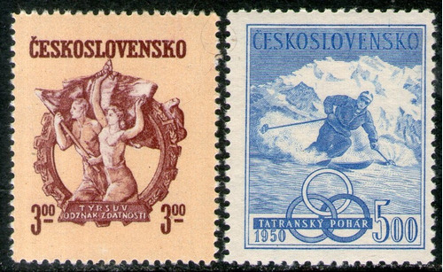 Checoslovaquia Serie X 2 Sellos Mint Deportes = Ski Año 1950