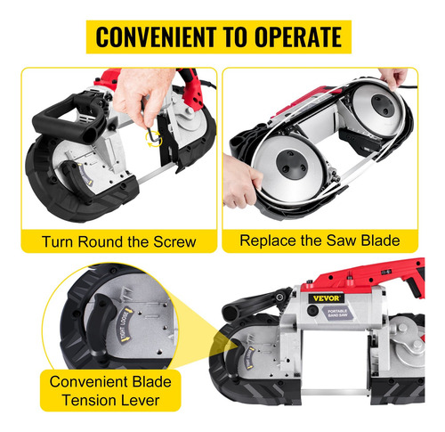 Sierra Banda Portátil Vevor Corte 5 Pul 110v 10a Profesional Rojo 60 Hz