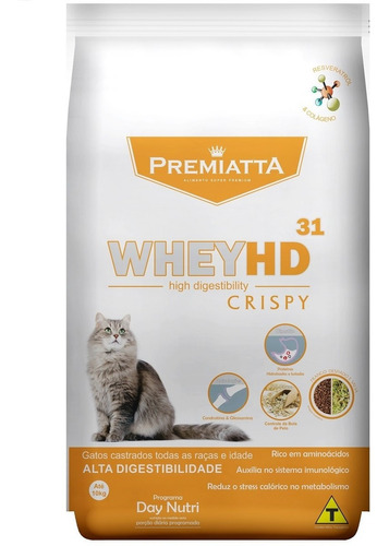 Ração Premiatta Wheyhd 31 Crispy Gato Castrado (1kg=20x50g)