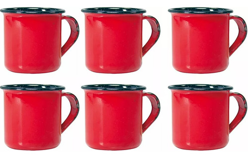 Jogo 6 Canecas Esmaltadas 70ml Xícaras De Chá Café Vermelho