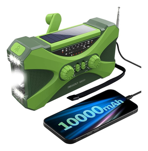 Radio De Emergencia De 10000mah, Manivela Solar Con Cargador
