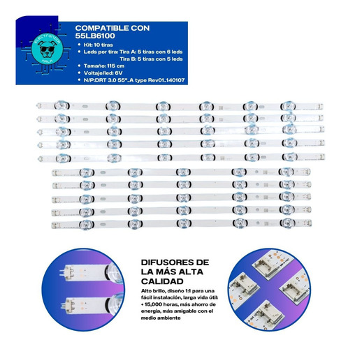Dt Kit Leds Compatible 55lb6100 55lb5830 55lb6500 (10t)