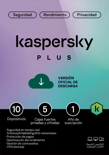 Antivirus Kaspersky Plus 10 Dispositivos 1 Año