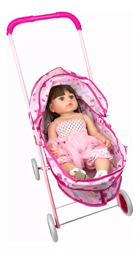 Bebe Reborn Princesa Silicone + Carrinho De Passeio Luxo