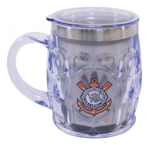 Caneca Térmica Com Tampa Transparente 500ml Corinthians Cor Branco