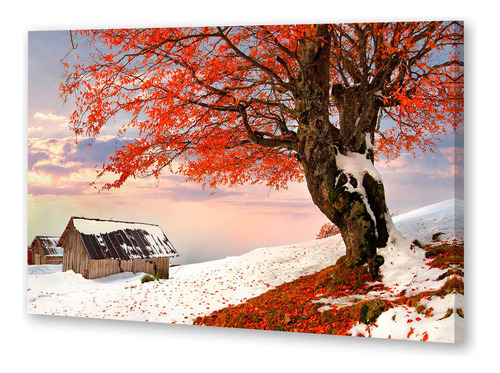 Cuadro Canvas Paisaje De Invierno Arbol Hojas De Cobre