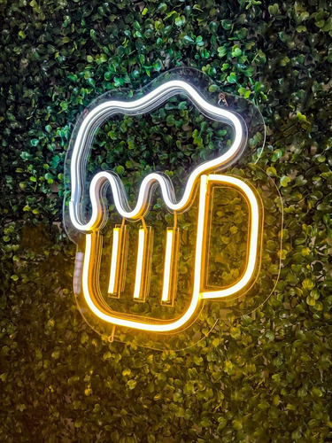 Painel Neon Caneca Beer Chopp Amarelo  32 Cm Em Acrilico 