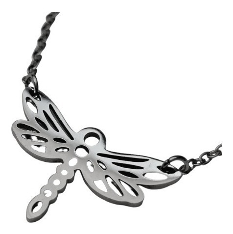 Imagen 2 de 6 de Dije Acero Inoxidable Libélula Origami Con Collar