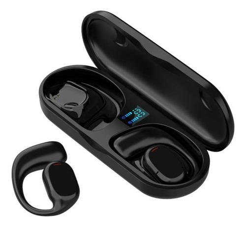 Fone De Ouvido Bluetooth 5.3 Esportivo Com Gancho De Orelha Cor Preto Luz Azul