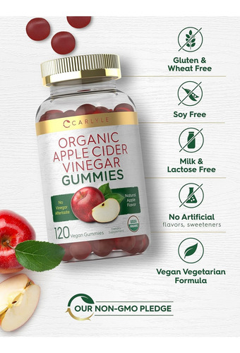 Gomitas Veganas De Vinagre De Sidra De Manzana Carlyle 120u