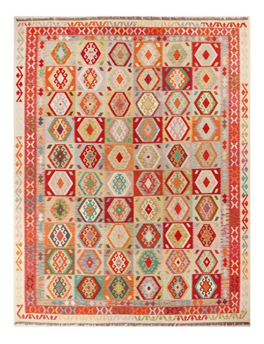 Imagen 2 de 5 de Alfombra Kilim, 100% Lana Teñida Afgana Vegetal 400x300 Cm