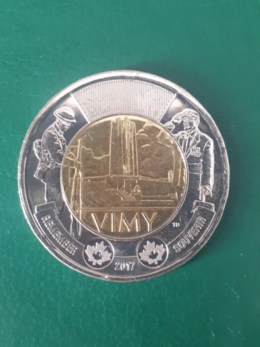 Canadá 2017 2 Dólares Bimetalica Batalla Vimy Sin Circular 