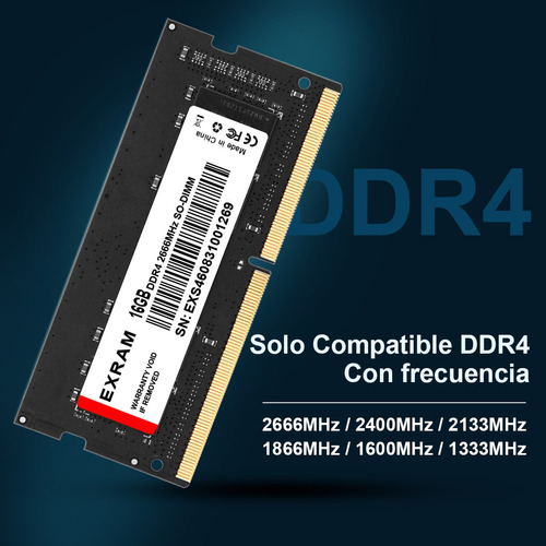 Memoria RAM PC4-21300 gamer color negro 16GB 1x16GB EXRAM DDR4 16GB 2666MHz