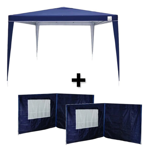 Kit Tenda Gazebo De Encaixe 3x3m Azul + 4 Paredes Laterais