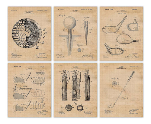 Impresiones De Patentes De Golf Vintage, 6 (8x10) Fotos...