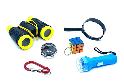 Imagem 1 de 1 de Kit Aventura Binoculo Infantil Amarelo 6 Itens