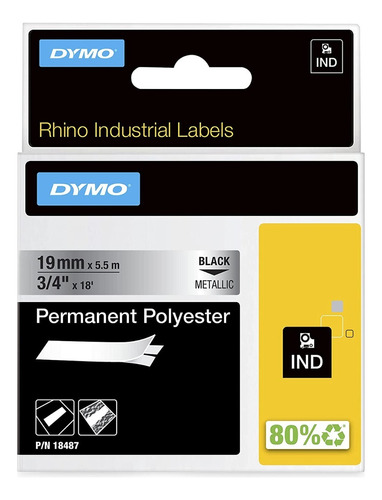 Cinta Industrial Rhino De Poliester 19mm X 5.5 Color 18487 - Negro/metálico