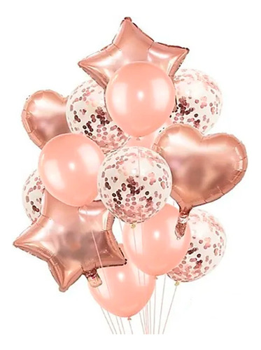 20 Art Globos Fyc Gold Rose / Corazon Estrella Confetti Rosa