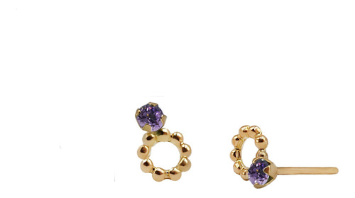 Aretes Topos En Oro Amarillo 18k Con Amatista