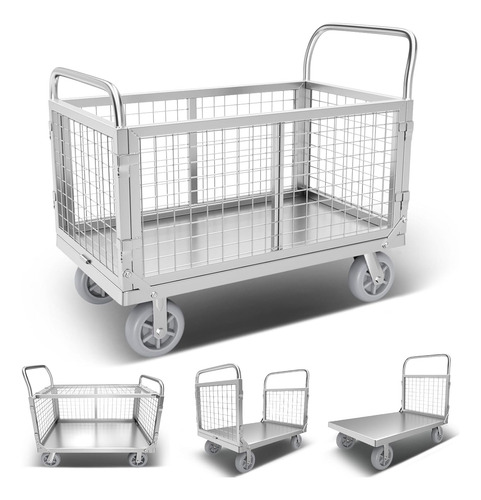 Carrito De Plataforma Con Jaula, 4 En 1 Plegable De Platafor