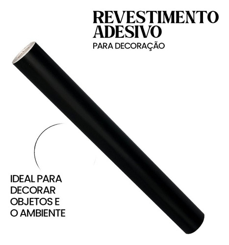 Plástico Adesivo Rolo 10m Envelopamento Móveis Lavável Preto