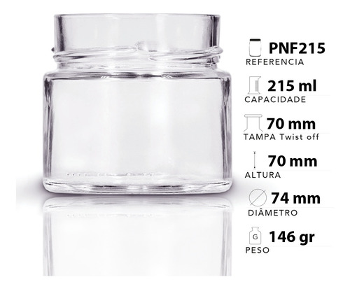 Imagem 3 de 4 de 48 Potes De Vidro Pianezza 210ml Com Tampa Alta