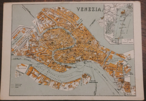 Antigua Postal Mapa Color Ciudad De Venezia Italia Vintage 